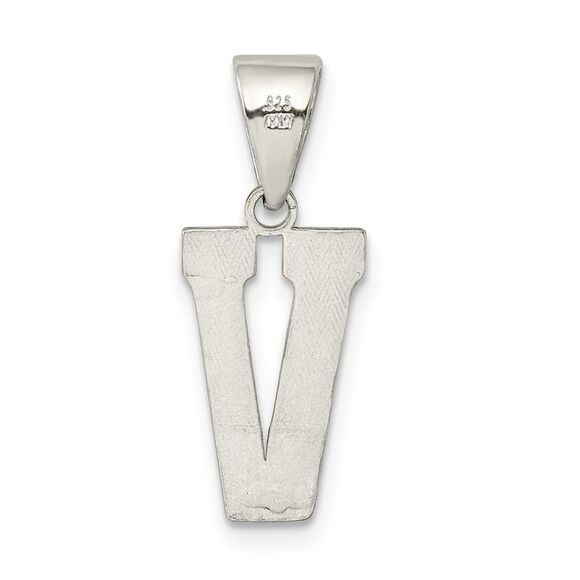 Sterling Silver, Sami Collection, Textured Block Initial V Pendant - Picture 3 of 5